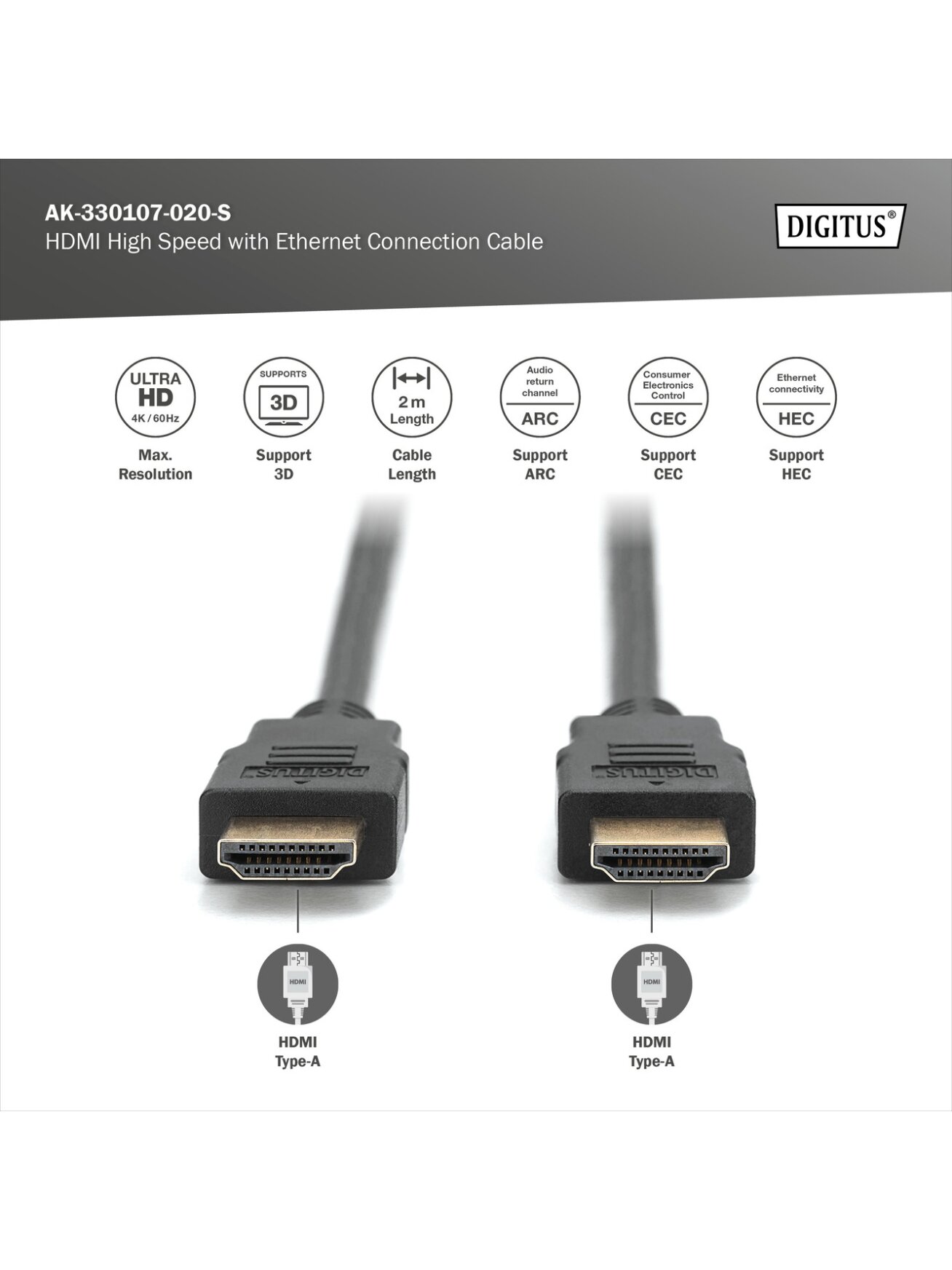 Digitus Connection Cable | HDMI to HDMI | 2 m 1