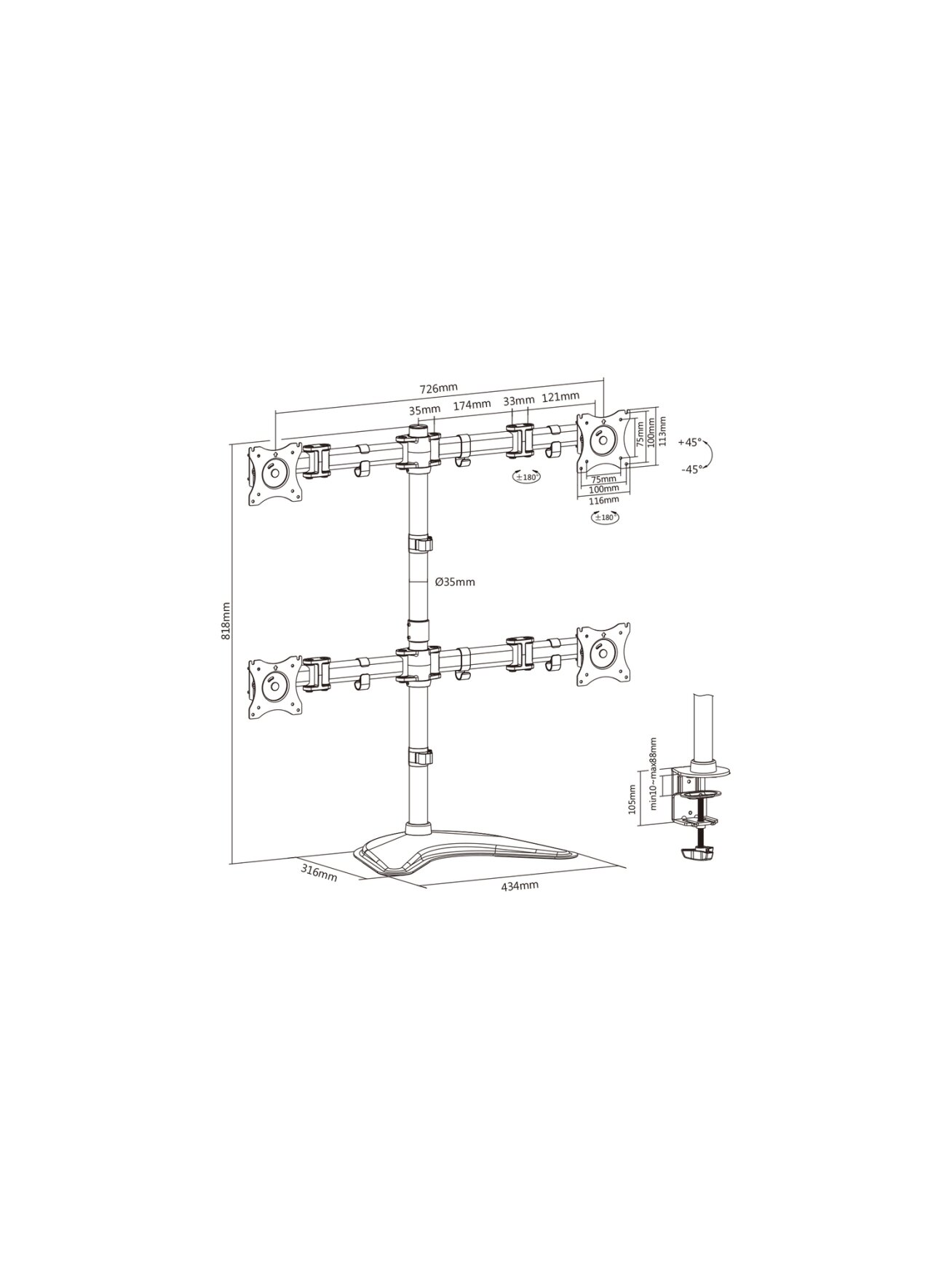 Digitus | Desk Mount | DA-90364 | Tilt, swivel, rotate | Black 3
