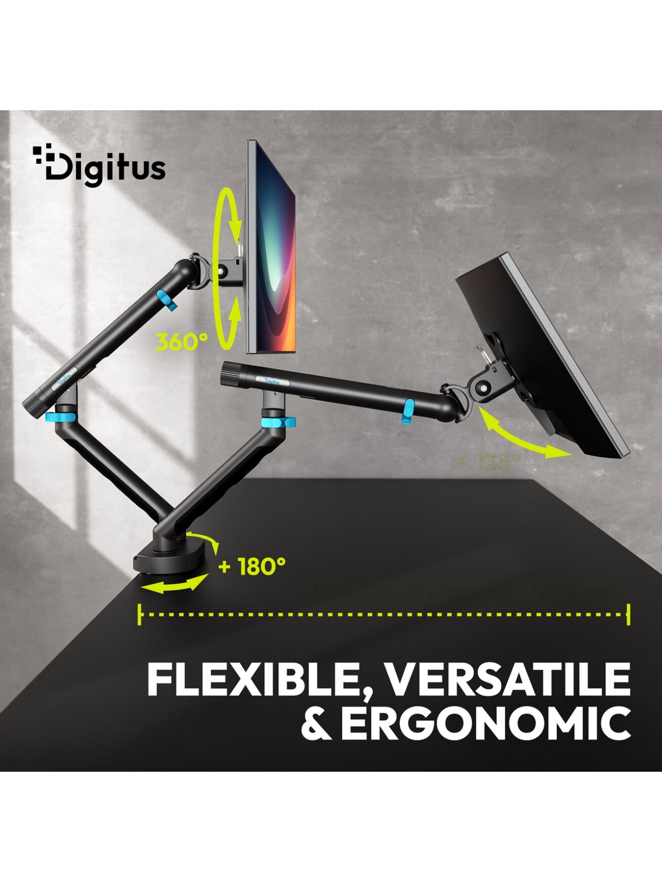 Digitus Desk Mount | Tilt, rotation, pivot | Dual design monitor mount, 2x 35", 2x 10 kg | 35 " | Maximum weight (capacity) 20 kg | Black 6