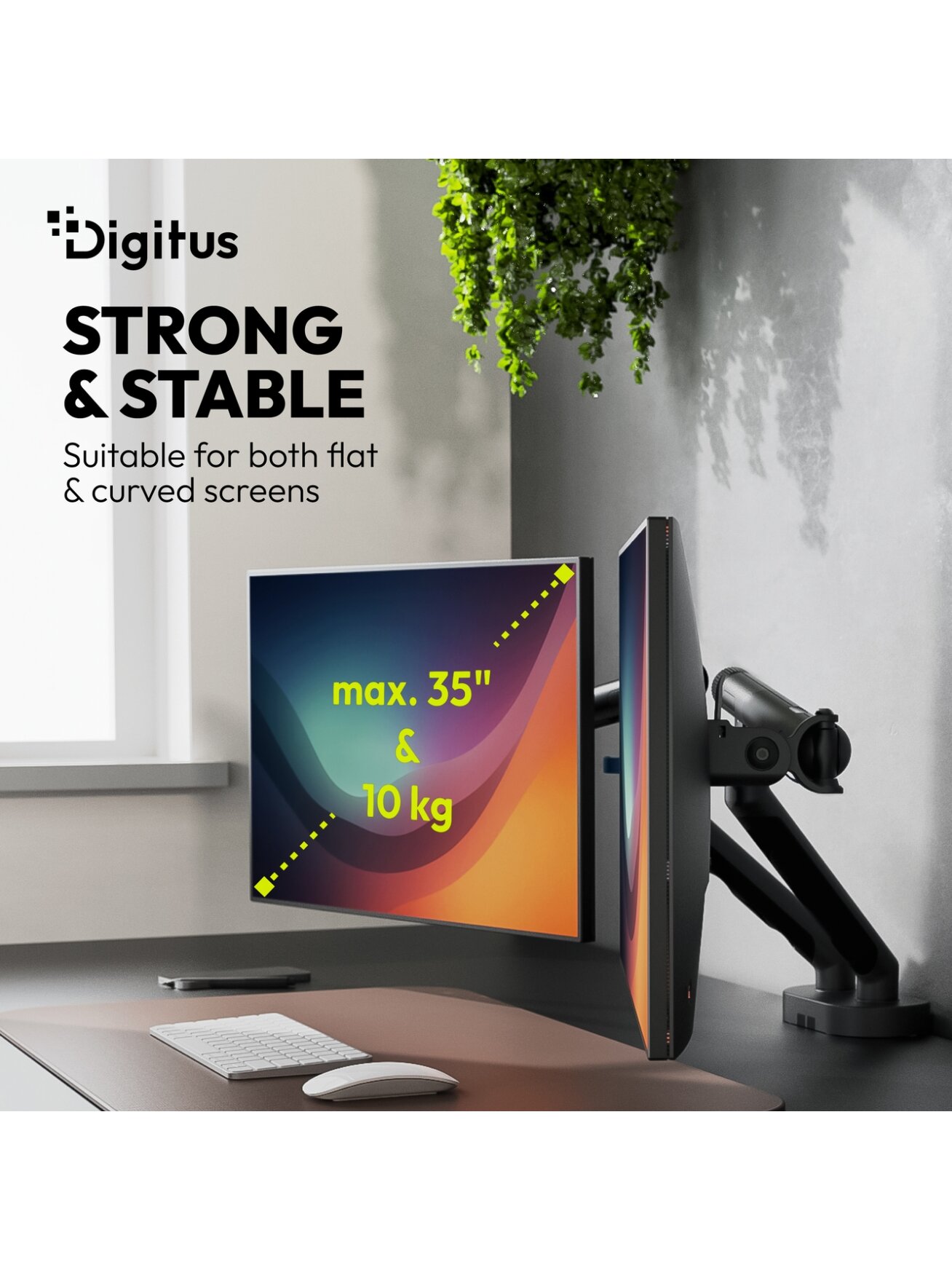 Digitus Desk Mount | Tilt, rotation, pivot | Dual design monitor mount, 2x 35", 2x 10 kg | 35 " | Maximum weight (capacity) 20 kg | Black 7