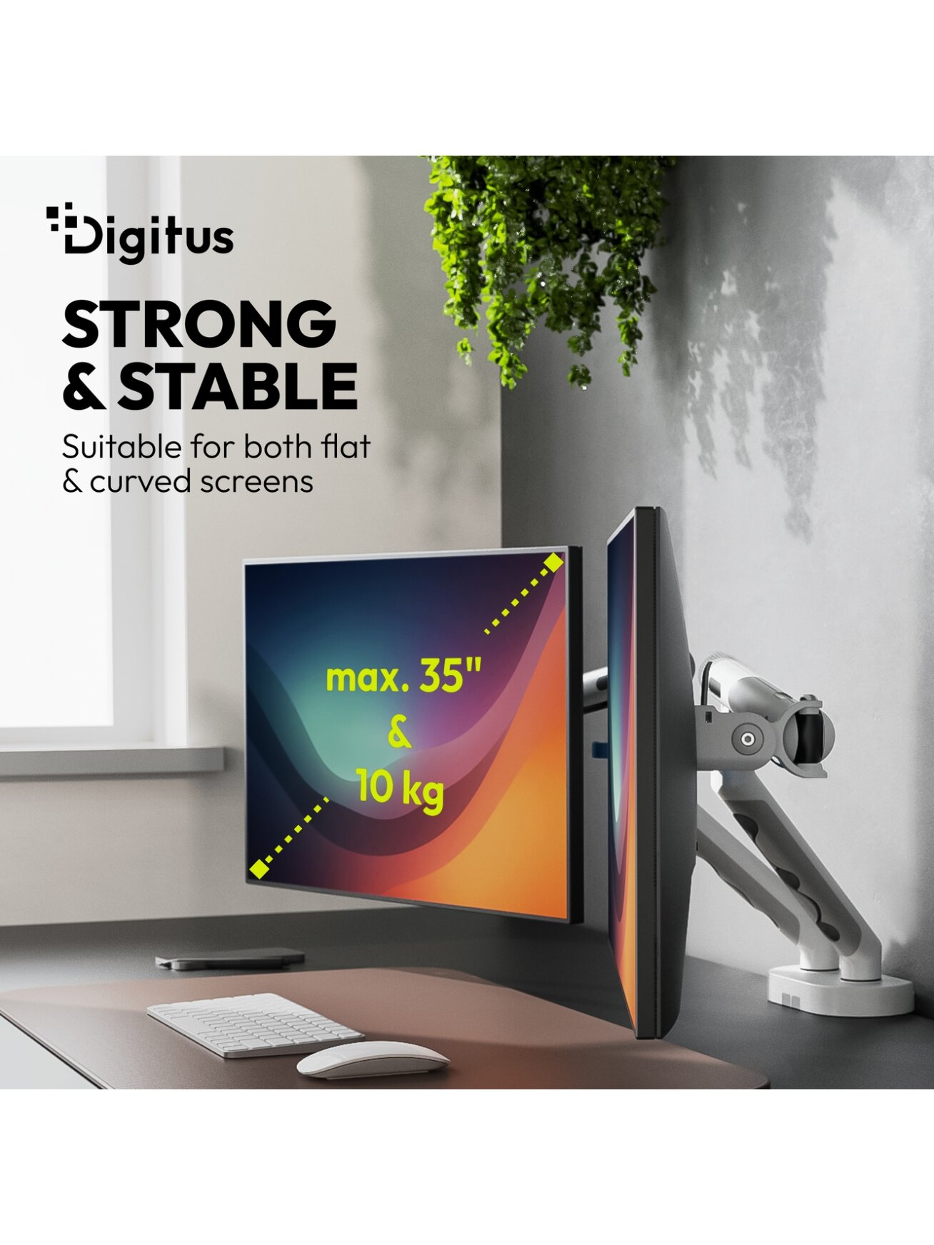 Digitus Desk Mount | Tilt, rotation, pivot | Dual design monitor mount, 2x 35", 2x 10 kg | 35 " | Maximum weight (capacity) 20 kg | White 8
