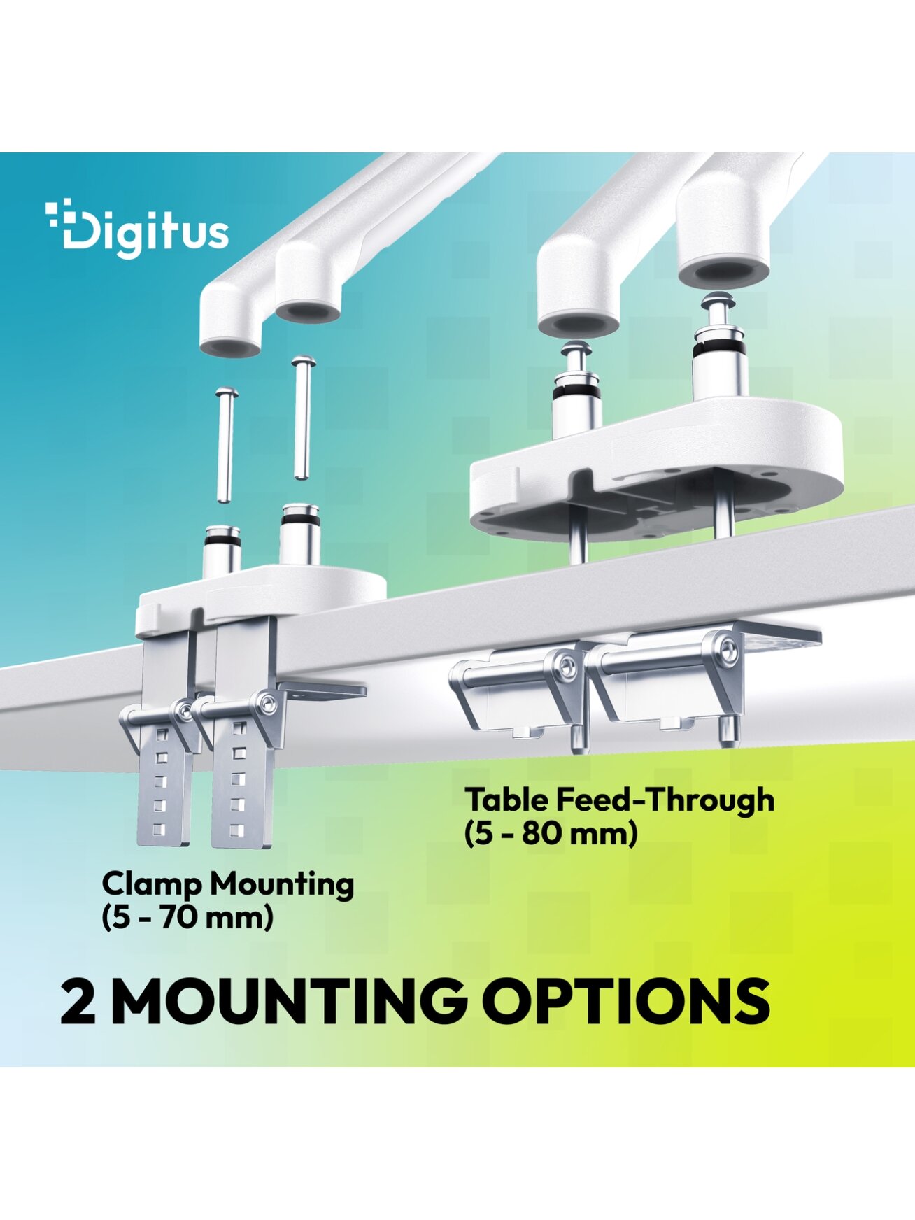 Digitus Desk Mount | Tilt, rotation, pivot | Dual design monitor mount, 2x 35", 2x 10 kg | 35 " | Maximum weight (capacity) 20 kg | White 9