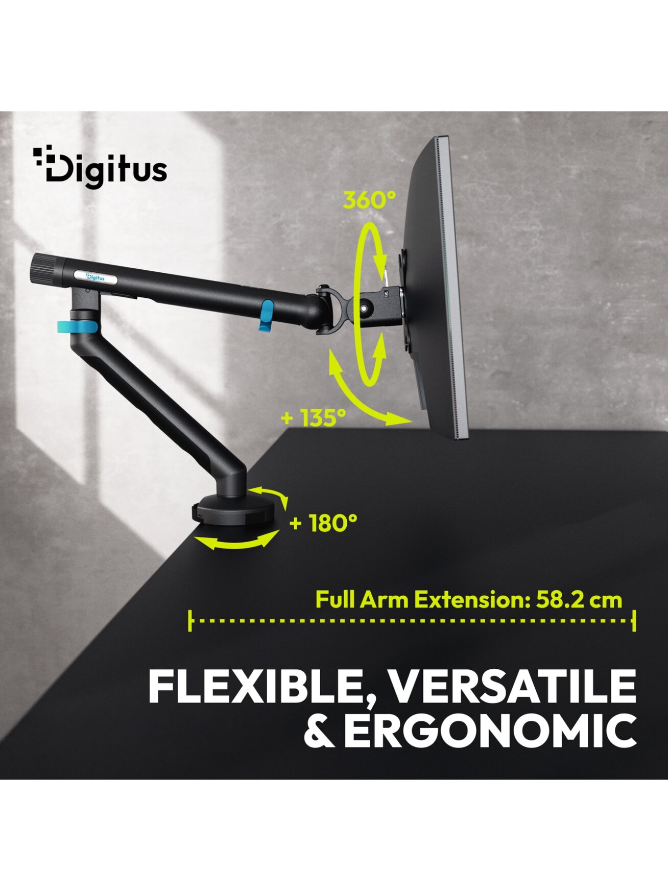 Digitus Desk Mount | Tilt, rotation, pivot | Single design monitor mount | 35 " | Maximum weight (capacity) 10 kg | Black 6 Digitus Desk Mount | Tilt, rotation, pivot | Single design monitor mount | 35 " | Maximum weight (capacity) 10 kg | Black 6