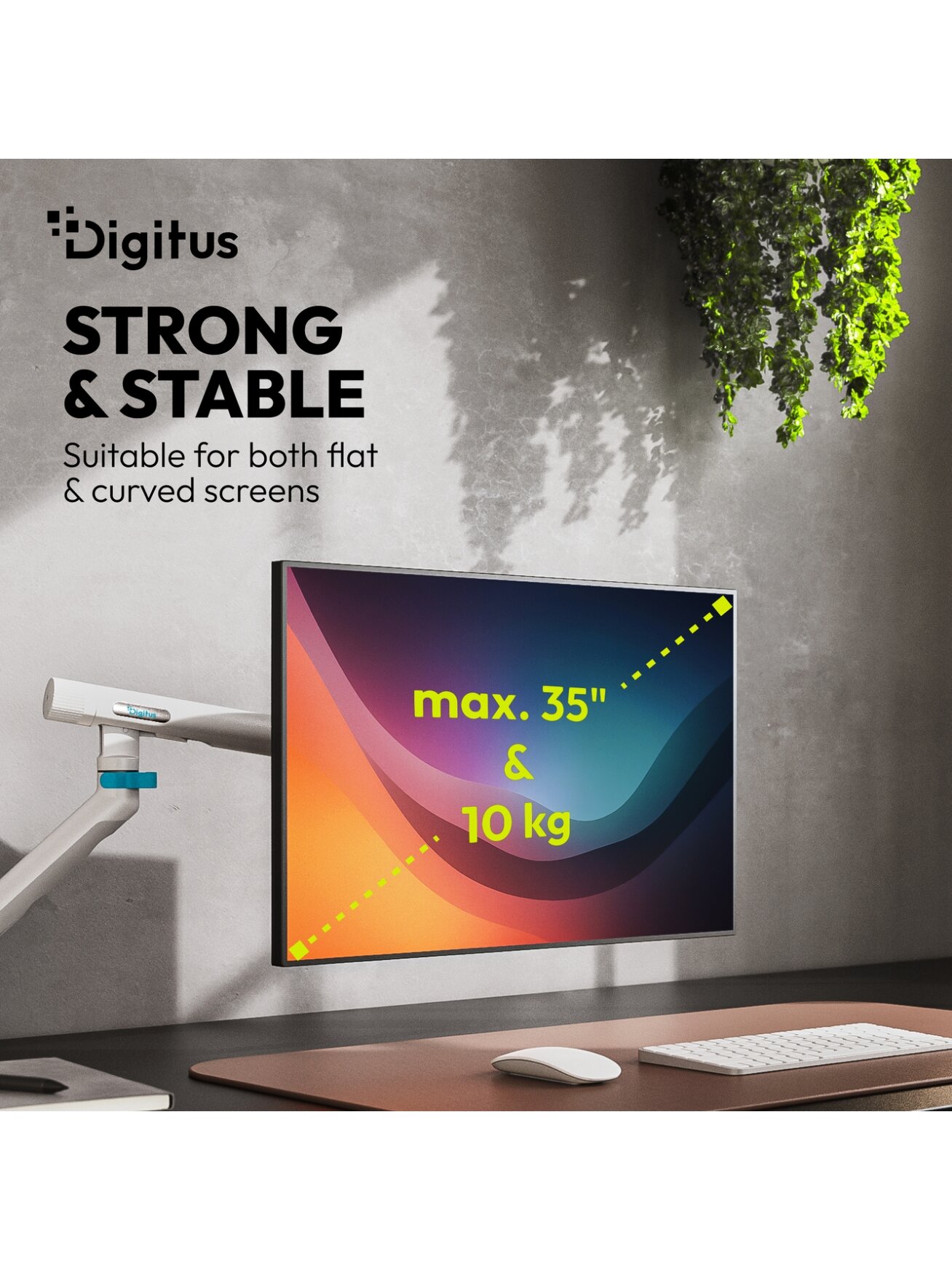 Digitus Desk Mount | Tilt, rotation, pivot | Single design monitor mount | 35 " | Maximum weight (capacity) 10 kg | White 7 Digitus Desk Mount | Tilt, rotation, pivot | Single design monitor mount | 35 " | Maximum weight (capacity) 10 kg | White 7