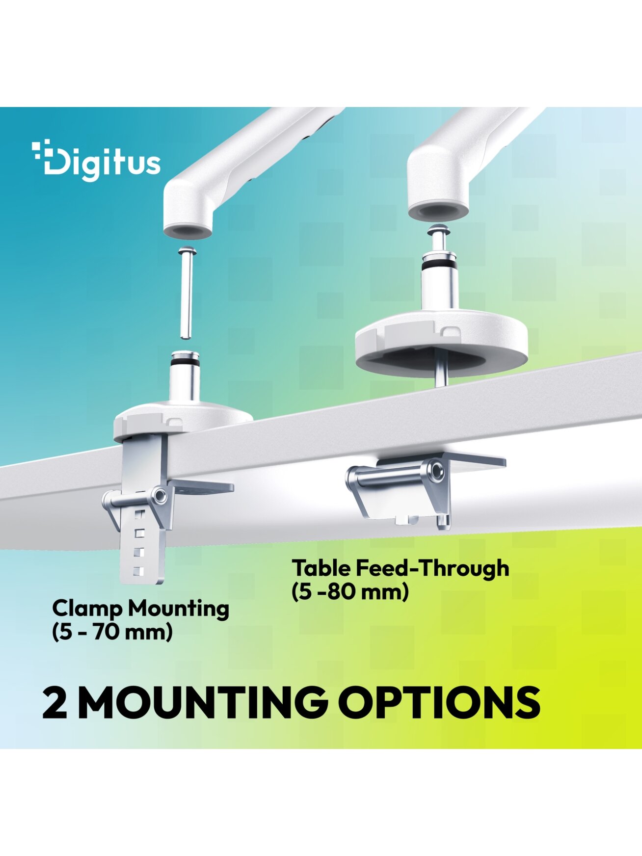 Digitus Desk Mount | Tilt, rotation, pivot | Single design monitor mount | 35 " | Maximum weight (capacity) 10 kg | White 8 Digitus Desk Mount | Tilt, rotation, pivot | Single design monitor mount | 35 " | Maximum weight (capacity) 10 kg | White 8