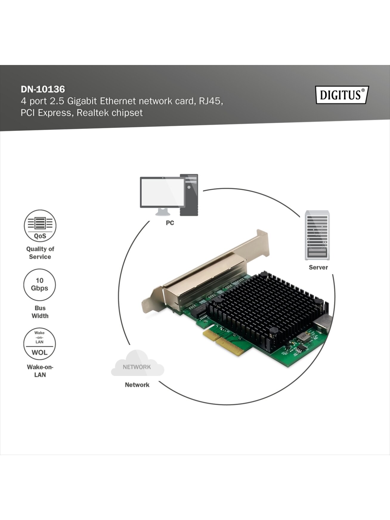 Digitus DN-10136 4-Port RJ45 RTL8125B, 2.5 GBits Server NIC 2