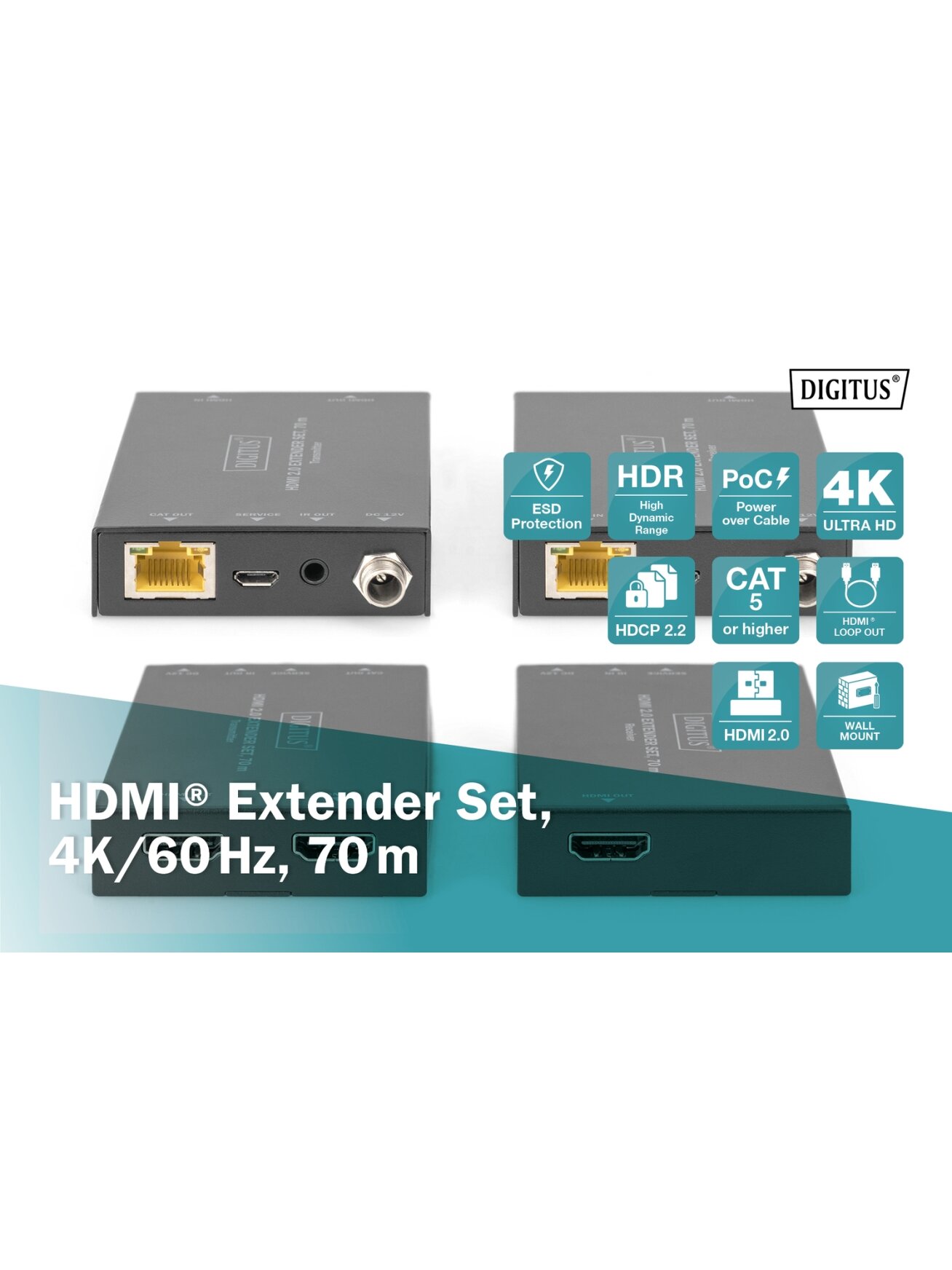 Digitus | HDMI Extender Set, 4K/60Hz, 70 m | DS-55506 5 Digitus | HDMI Extender Set, 4K/60Hz, 70 m | DS-55506 5