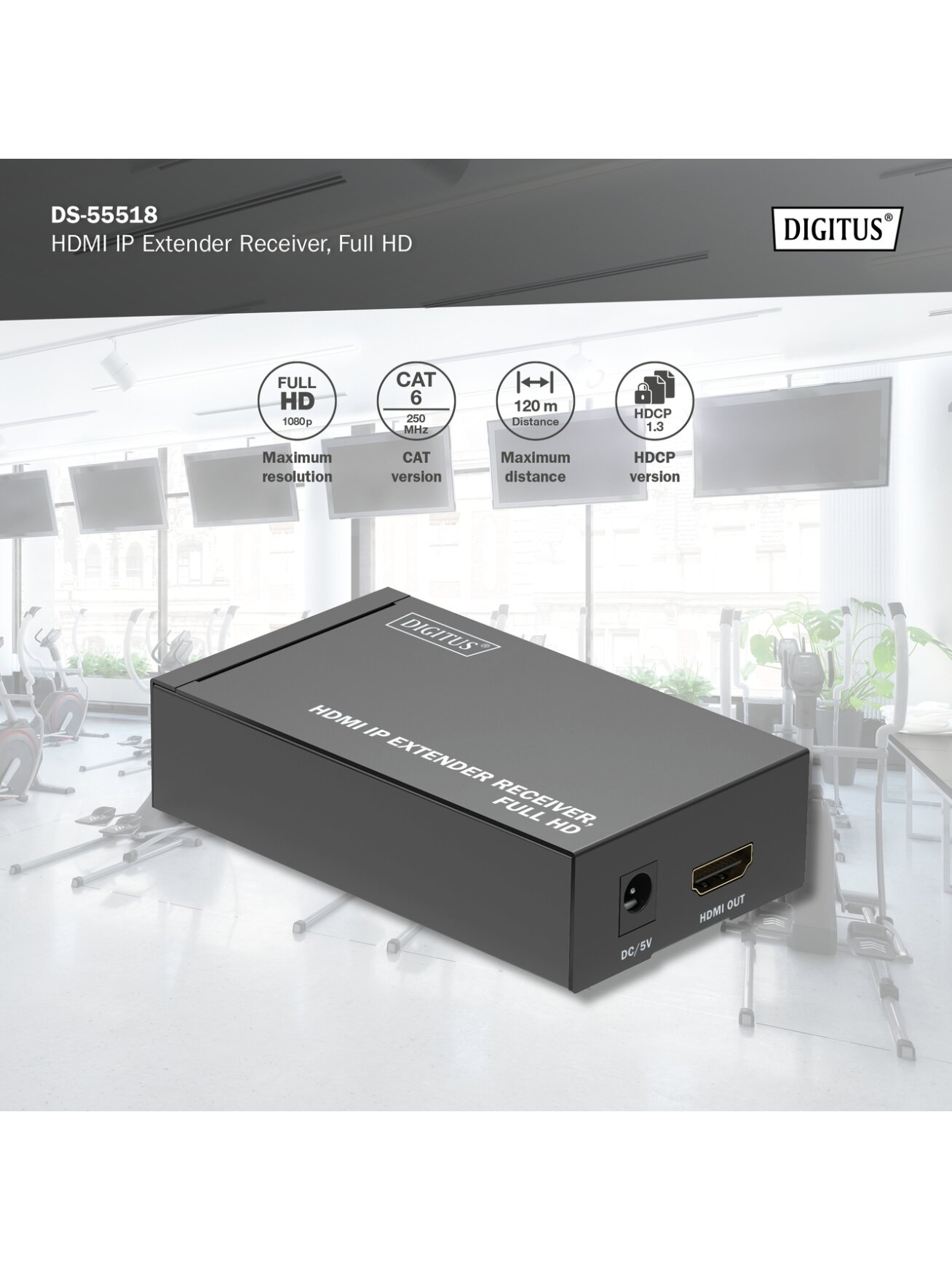 Digitus | HDMI IP Extender Receiver, Full HD | DS-55518 4