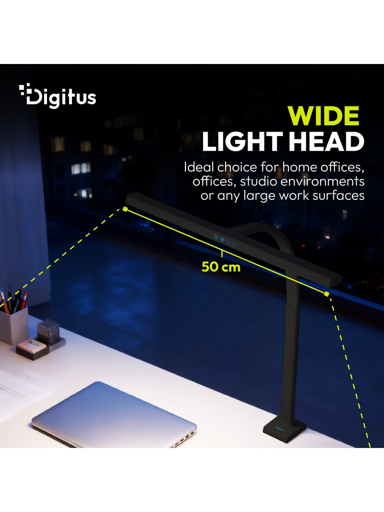 Digitus LED Desk Lamp, 50 cm, Black | DA-90490 | 1025 lm | 7 W | 3000-6500 K | Warm to cold white light | LED lamp | 10 V 2