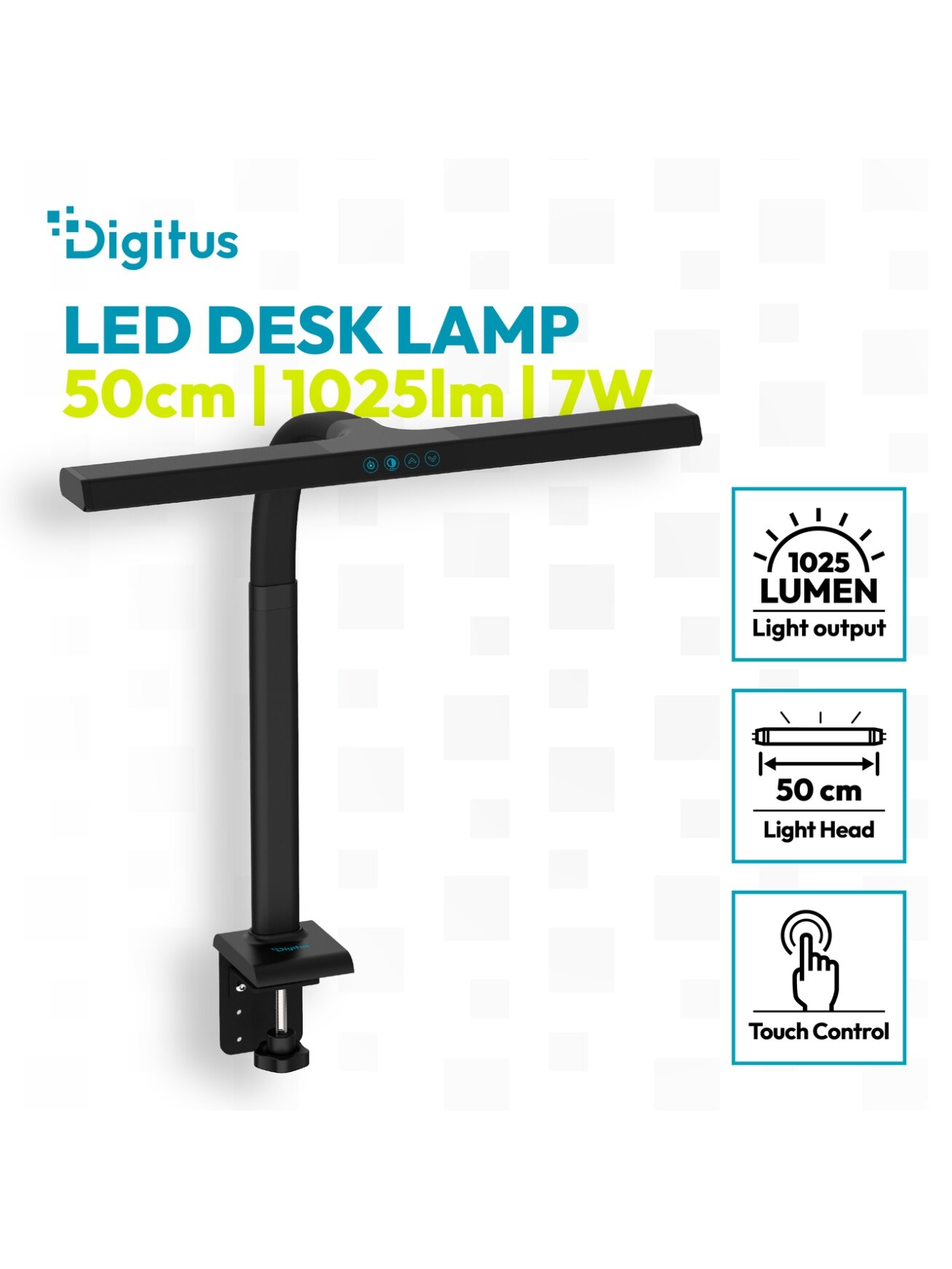 Digitus LED Desk Lamp, 50 cm, Black | DA-90490 | 1025 lm | 7 W | 3000-6500 K | Warm to cold white light | LED lamp | 10 V 8