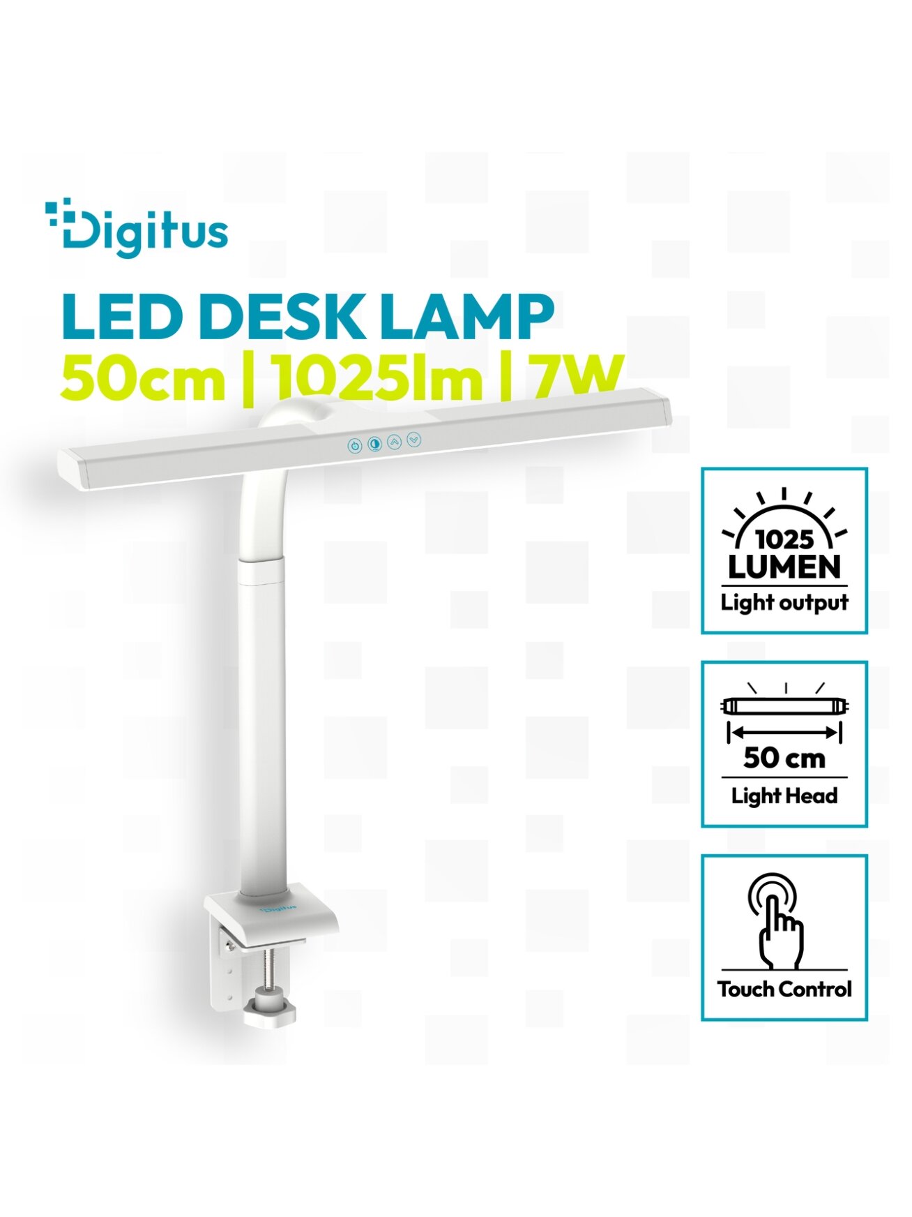 Digitus LED Desk Lamp, 50 cm, White | DA-90491 | 1025 lm | 7 W | 3000-6500 K | Warm to cold white light | LED lamp | 10 V 2