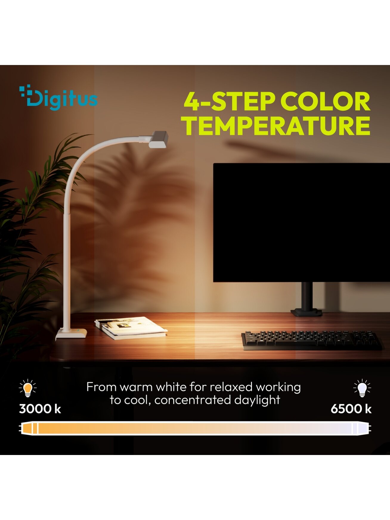 Digitus LED Desk Lamp, 50 cm, White | DA-90491 | 1025 lm | 7 W | 3000-6500 K | Warm to cold white light | LED lamp | 10 V 3 Digitus LED Desk Lamp, 50 cm, White | DA-90491 | 1025 lm | 7 W | 3000-6500 K | Warm to cold white light | LED lamp | 10 V 3