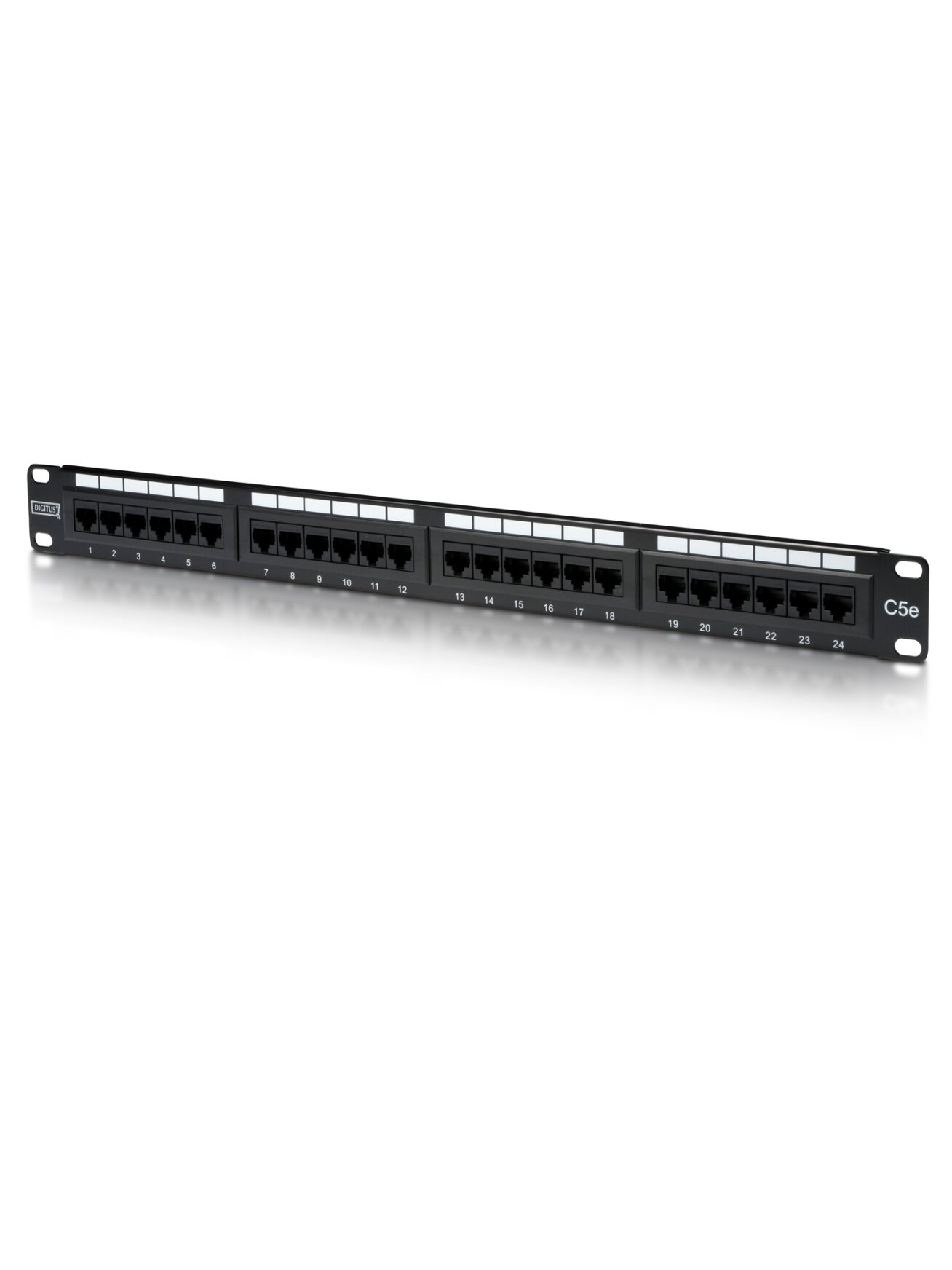 Digitus | Patch Panel | DN-91524U | Category: CAT 5e; Ports: 24 x RJ45; Retention strength: 7.7 kg; Insertion force: 30N max | 48.2 x 4.4 x 10.9 cm | Black 1 Digitus | Patch Panel | DN-91524U | Category: CAT 5e; Ports: 24 x RJ45; Retention strength: 7.7 kg; Insertion force: 30N max | 48.2 x 4.4 x 10.9 cm | Black 1