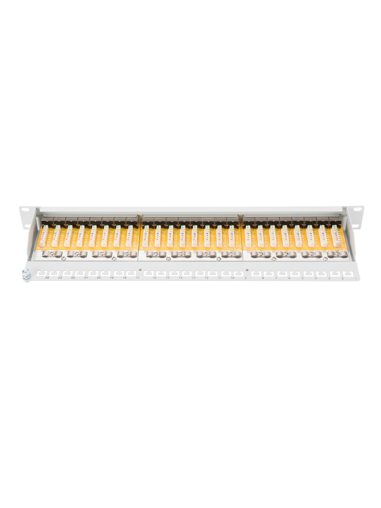 Digitus | Patch Panel | DN-91624S | Category: CAT 6; Ports: 24 x RJ45; Retention strength: 7.7 kg; Insertion force: 30N max | 48.2 x 4.4 x 10.9 cm | White 5