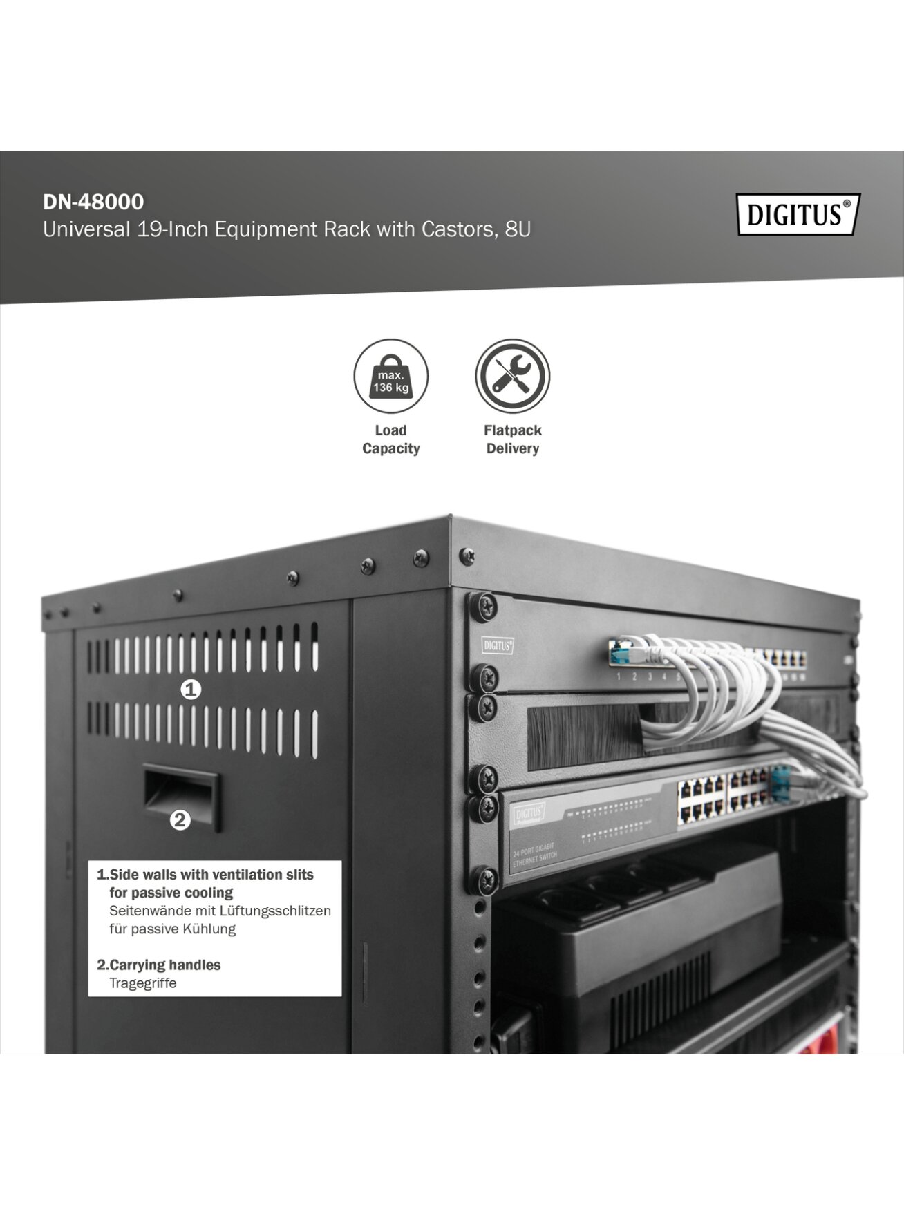 Digitus Universal 19-Inch Equipment Rack with Castors, 8U | DN-48000 5 Digitus Universal 19-Inch Equipment Rack with Castors, 8U | DN-48000 5