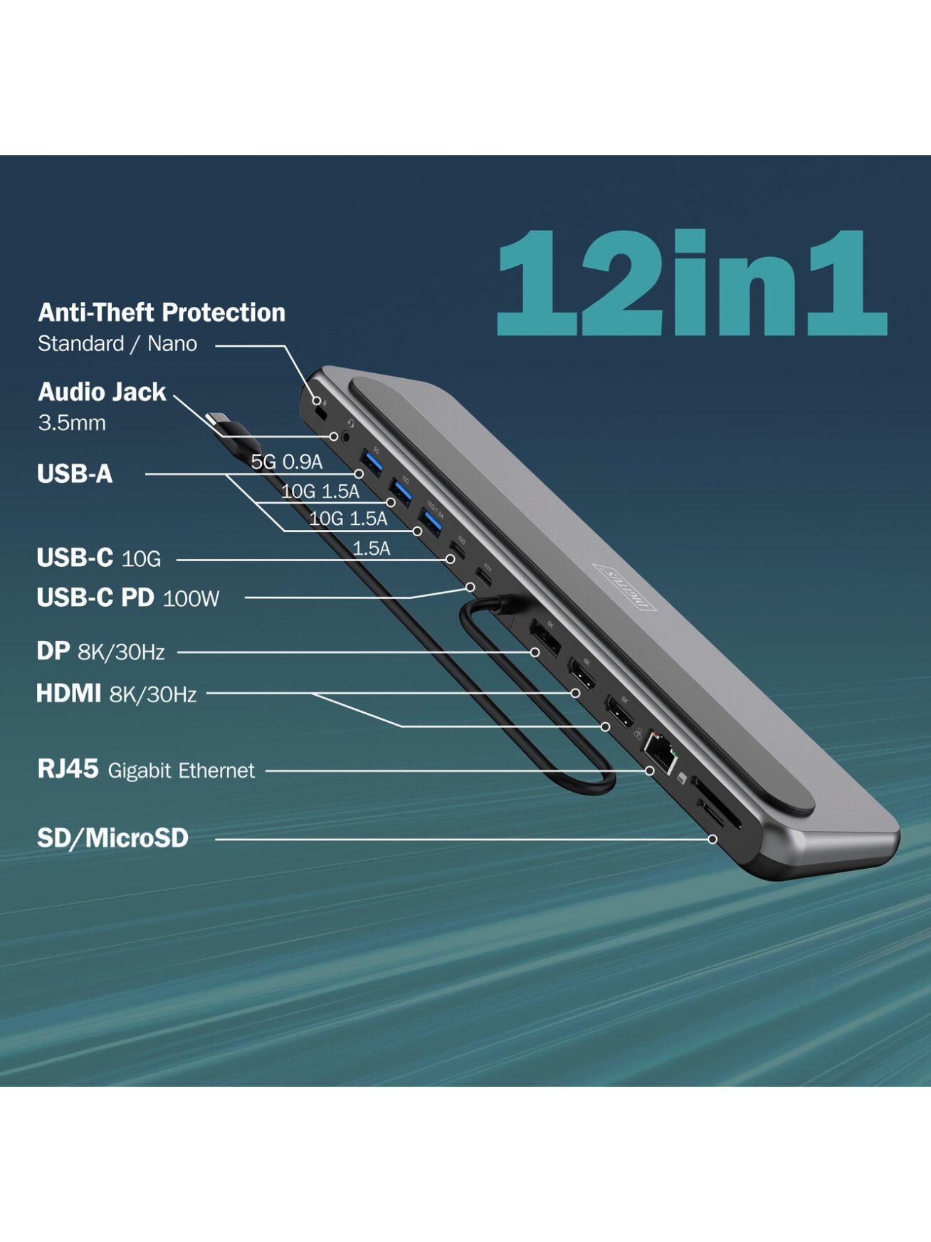 Digitus USB-C 8K docking station, 12-port | DA-70919 | Ethernet LAN (RJ-45) ports 1 | HDMI ports quantity 2 5 Digitus USB-C 8K docking station, 12-port | DA-70919 | Ethernet LAN (RJ-45) ports 1 | HDMI ports quantity 2 5