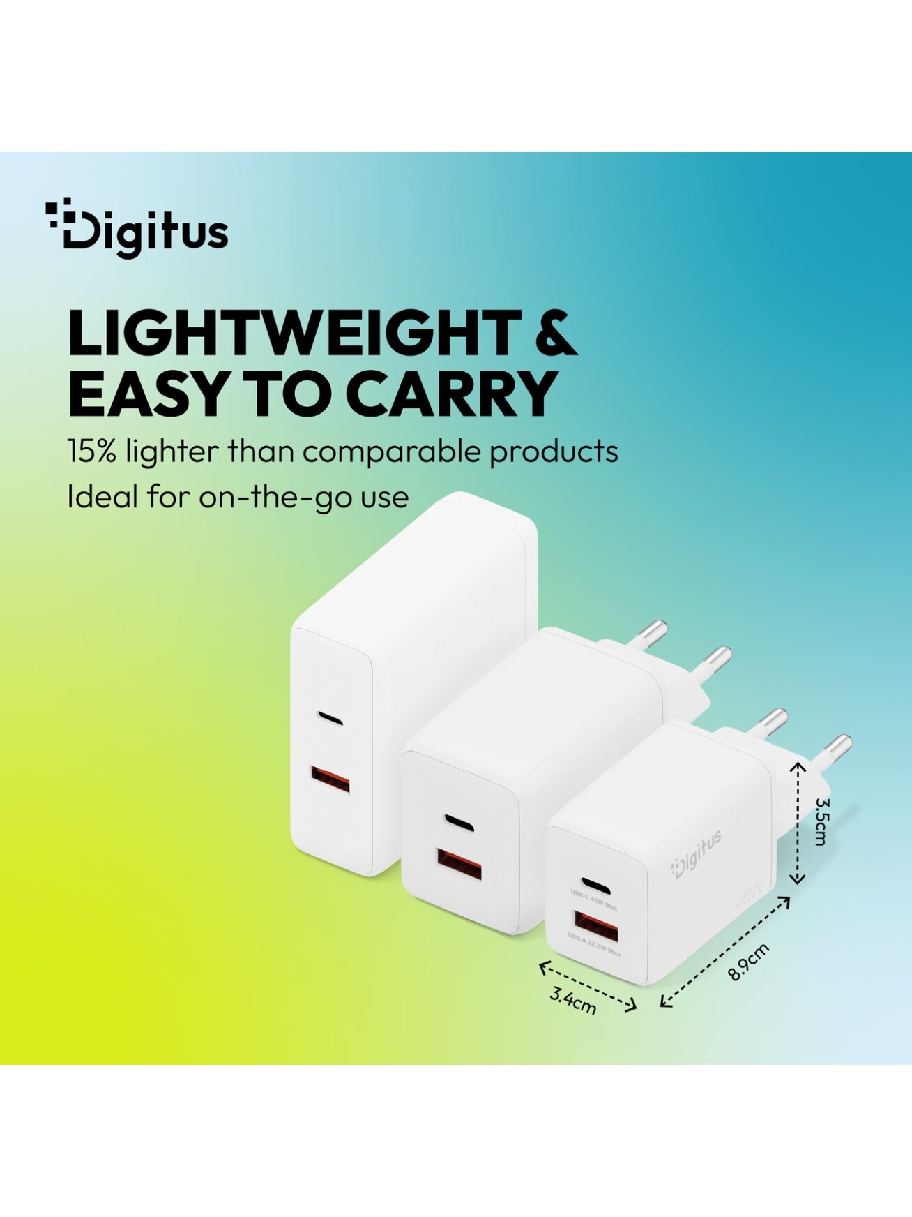 Digitus USB GaN Charger 45W, 1x USB-C, 1x USB-A | DA-10302 4 Digitus USB GaN Charger 45W, 1x USB-C, 1x USB-A | DA-10302 4