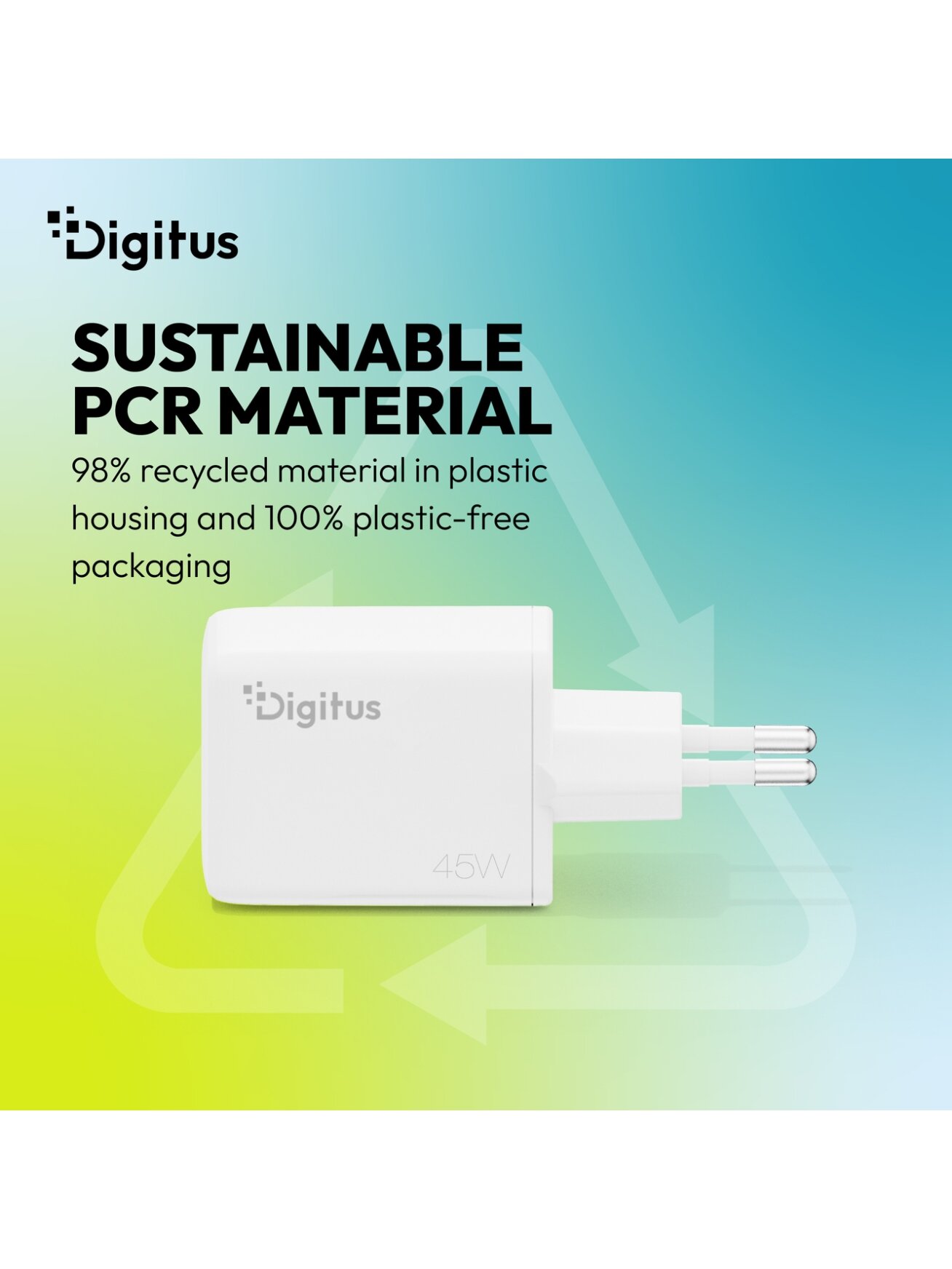Digitus USB GaN Charger 45W, 1x USB-C, 1x USB-A | DA-10302 5 Digitus USB GaN Charger 45W, 1x USB-C, 1x USB-A | DA-10302 5