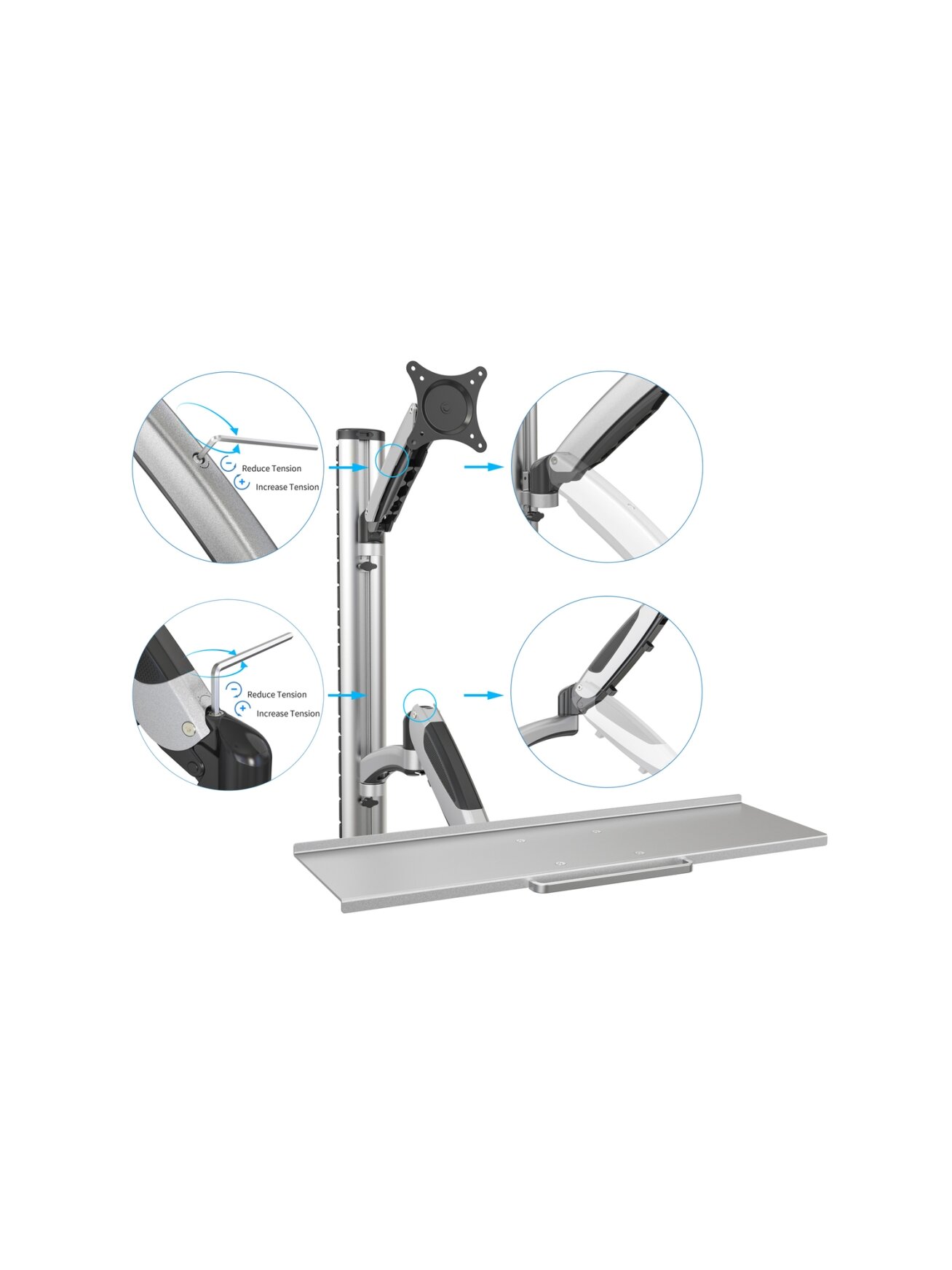 Digitus | Wall mount | Workstation | Adjustable Height, Tilt, Swivel | 27 " | Maximum weight (capacity) 6 kg | Silver 1