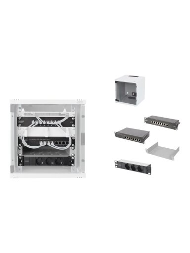 Digitus 10" Network Set, 6U cabinet, shelf, PDU, 8-port switch, CAT 6 patch panel, Grey | Digitus | Network Set | DN-10-SET-1 Digitus 10" Network Set, 6U cabinet, shelf, PDU, 8-port switch, CAT 6 patch panel, Grey | Digitus | Network Set | DN-10-SET-1