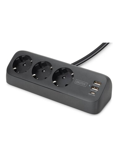 Digitus 3-way office socket strip with 2x USB-A and 1x USB-C connections | DA-70625 Digitus 3-way office socket strip with 2x USB-A and 1x USB-C connections | DA-70625