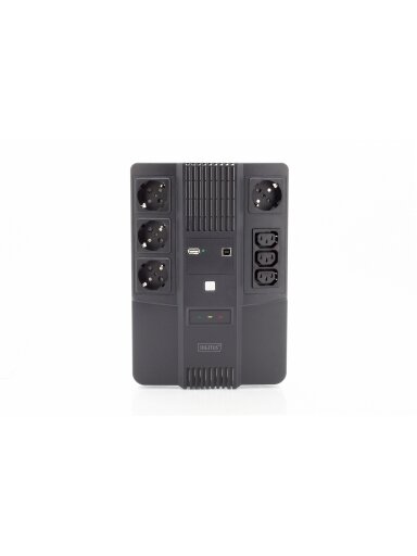 Digitus | All-in-One UPS | All-in-One UPS, 800VA/480W, LED 12V/9Ah x1, 4x CEE 7/7,3x IEC C13, USB, RJ45 | 800 VA | 480 W