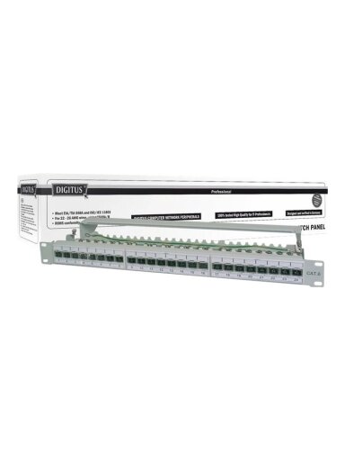 Digitus | CAT 6A Patch Panel, shielded, 1U, 24-port | RJ45, 8P8C | Grey