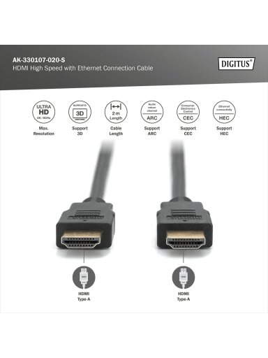 Digitus Connection Cable | HDMI to HDMI | 2 m Digitus Connection Cable | HDMI to HDMI | 2 m