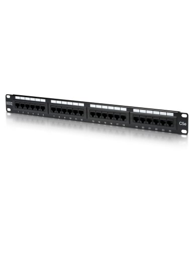 Digitus | Patch Panel | DN-91524U | Category: CAT 5e; Ports: 24 x RJ45; Retention strength: 7.7 kg; Insertion force: 30N max | 48.2 x 4.4 x 10.9 cm | Black