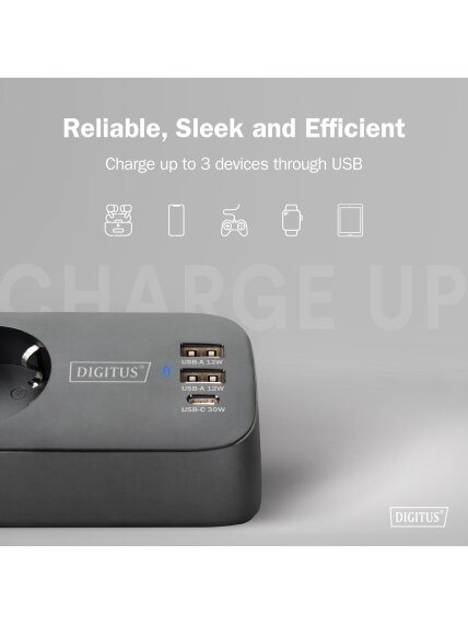 Digitus 3-way office socket strip with 2x USB-A and 1x USB-C connections | DA-70625 9 Digitus 3-way office socket strip with 2x USB-A and 1x USB-C connections | DA-70625 9