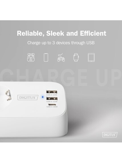 Digitus 3-way office socket strip with 2x USB-A and 1x USB-C connections | DA-70626 7 Digitus 3-way office socket strip with 2x USB-A and 1x USB-C connections | DA-70626 7