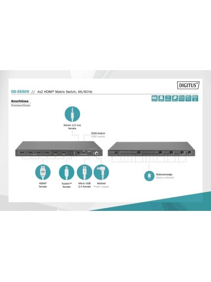 Digitus | 4x2 HDMI Matrix Switch, 4K/60Hz | DS-55509 3