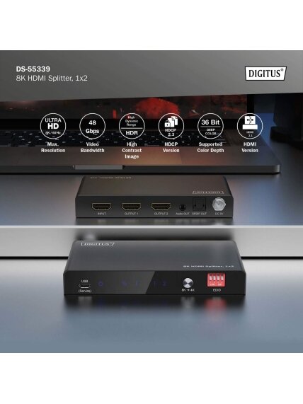 Digitus 8K HDMI Splitter, 1x2 | DS-55339 | Black 3