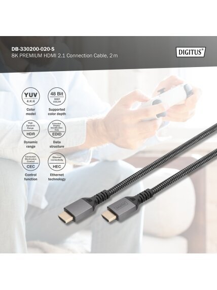 Digitus 8K HDMI Ultra High Speed Connection Cable | DB-330200-020-S | 2 m 4 Digitus 8K HDMI Ultra High Speed Connection Cable | DB-330200-020-S | 2 m 4