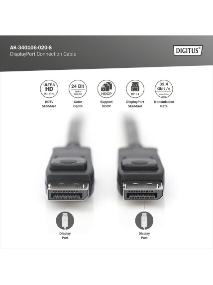 Digitus | Connection Cable | AK-340106-020-S | DisplayPort to DisplayPort 4 Digitus | Connection Cable | AK-340106-020-S | DisplayPort to DisplayPort 4