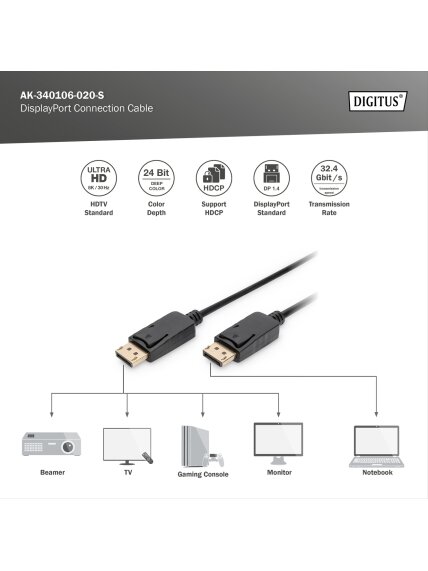 Digitus | Connection Cable | AK-340106-020-S | DisplayPort to DisplayPort 5 Digitus | Connection Cable | AK-340106-020-S | DisplayPort to DisplayPort 5