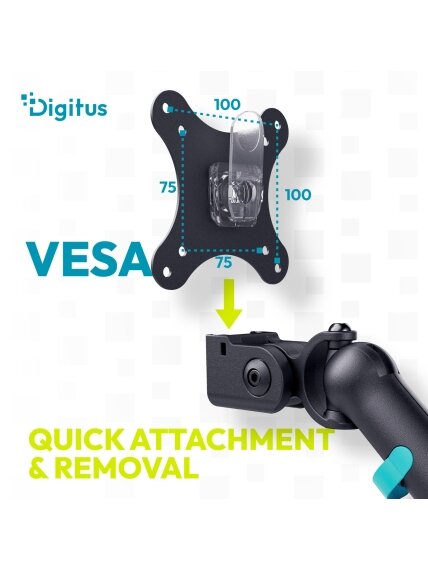 Digitus Desk Mount | Tilt, rotation, pivot | Dual design monitor mount, 2x 35", 2x 10 kg | 35 " | Maximum weight (capacity) 20 kg | Black 5