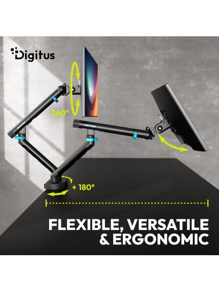 Digitus Desk Mount | Tilt, rotation, pivot | Dual design monitor mount, 2x 35", 2x 10 kg | 35 " | Maximum weight (capacity) 20 kg | Black 6