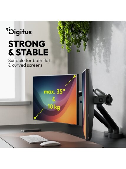 Digitus Desk Mount | Tilt, rotation, pivot | Dual design monitor mount, 2x 35", 2x 10 kg | 35 " | Maximum weight (capacity) 20 kg | Black 7 Digitus Desk Mount | Tilt, rotation, pivot | Dual design monitor mount, 2x 35", 2x 10 kg | 35 " | Maximum weight (capacity) 20 kg | Black 7