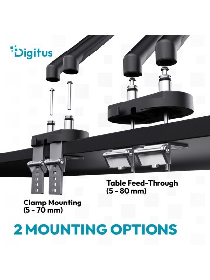 Digitus Desk Mount | Tilt, rotation, pivot | Dual design monitor mount, 2x 35", 2x 10 kg | 35 " | Maximum weight (capacity) 20 kg | Black 8 Digitus Desk Mount | Tilt, rotation, pivot | Dual design monitor mount, 2x 35", 2x 10 kg | 35 " | Maximum weight (capacity) 20 kg | Black 8