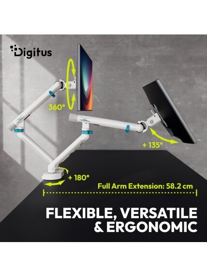 Digitus Desk Mount | Tilt, rotation, pivot | Dual design monitor mount, 2x 35", 2x 10 kg | 35 " | Maximum weight (capacity) 20 kg | White 7