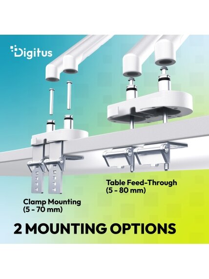 Digitus Desk Mount | Tilt, rotation, pivot | Dual design monitor mount, 2x 35", 2x 10 kg | 35 " | Maximum weight (capacity) 20 kg | White 9