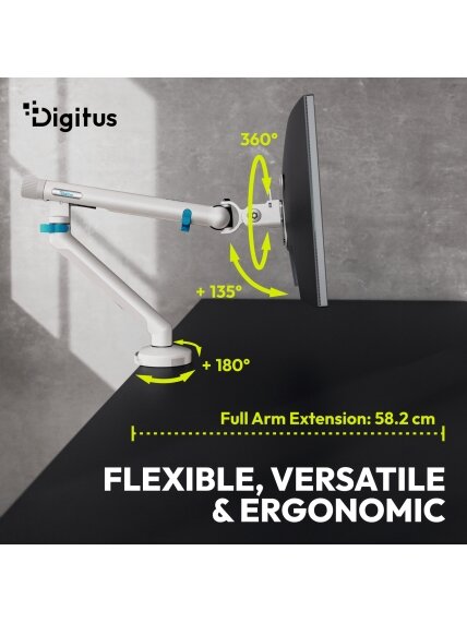 Digitus Desk Mount | Tilt, rotation, pivot | Single design monitor mount | 35 " | Maximum weight (capacity) 10 kg | White 6 Digitus Desk Mount | Tilt, rotation, pivot | Single design monitor mount | 35 " | Maximum weight (capacity) 10 kg | White 6