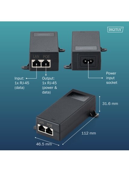 Digitus Gigabit Ethernet PoE++ injector, 802.3bt | DN-95104-1 6 Digitus Gigabit Ethernet PoE++ injector, 802.3bt | DN-95104-1 6