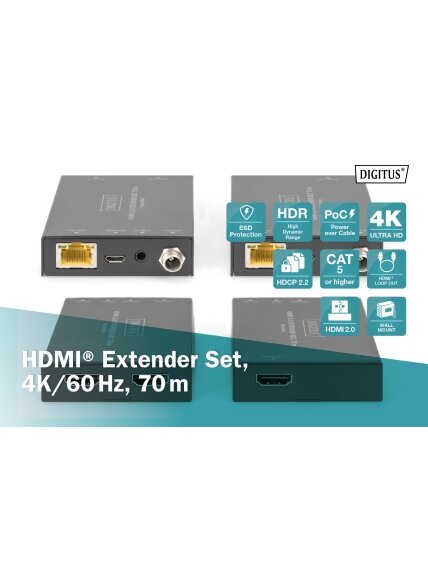 Digitus | HDMI Extender Set, 4K/60Hz, 70 m | DS-55506 5 Digitus | HDMI Extender Set, 4K/60Hz, 70 m | DS-55506 5