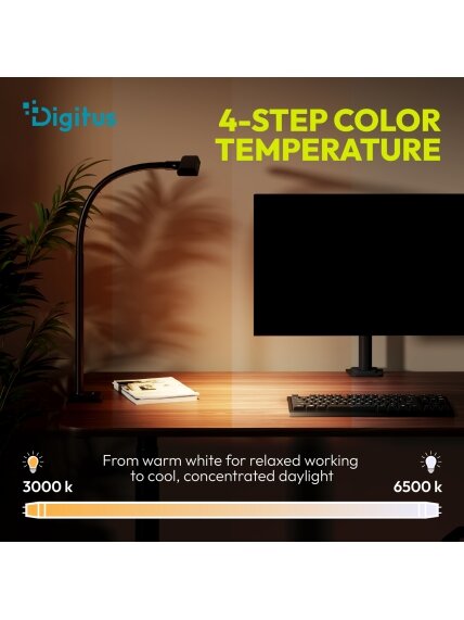 Digitus LED Desk Lamp, 50 cm, Black | DA-90490 | 1025 lm | 7 W | 3000-6500 K | Warm to cold white light | LED lamp | 10 V 7