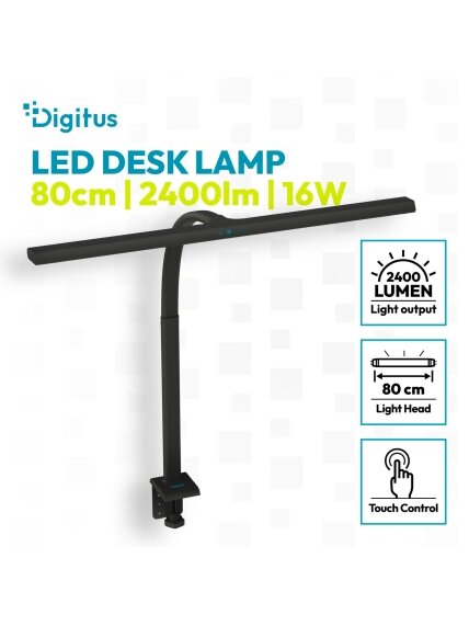 Digitus LED Desk Lamp, 80 cm, Black | DA-90492 | 2400 lm | 16 W | 3000-6500 K | Warm white | LED lamp | 10 V 2