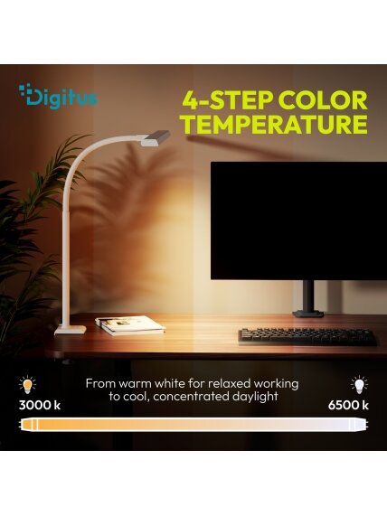Digitus LED Desk Lamp, 80 cm, White | DA-90493 | 2400 lm | 16 W | 3000-6500 K | Warm white light to white daylight | LED lamp | 10 V 3 Digitus LED Desk Lamp, 80 cm, White | DA-90493 | 2400 lm | 16 W | 3000-6500 K | Warm white light to white daylight | LED lamp | 10 V 3