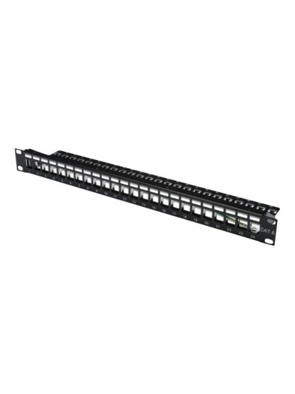 Digitus | Modular Patch Panel | DN-91411 | Layout Keystone Entry: Straight; Area of application: 483 mm (19") cabinet; Suitable for 483 mm (19") cabinet mounting; Housing material: 1.5 mm SPCC cold rolled stell sheet, powder-coated; Ports: 24 | Black