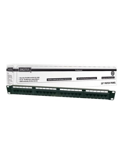 Digitus | Patch Panel | DN-91524U | Category: CAT 5e; Ports: 24 x RJ45; Retention strength: 7.7 kg; Insertion force: 30N max | 48.2 x 4.4 x 10.9 cm | Black Digitus | Patch Panel | DN-91524U | Category: CAT 5e; Ports: 24 x RJ45; Retention strength: 7.7 kg; Insertion force: 30N max | 48.2 x 4.4 x 10.9 cm | Black